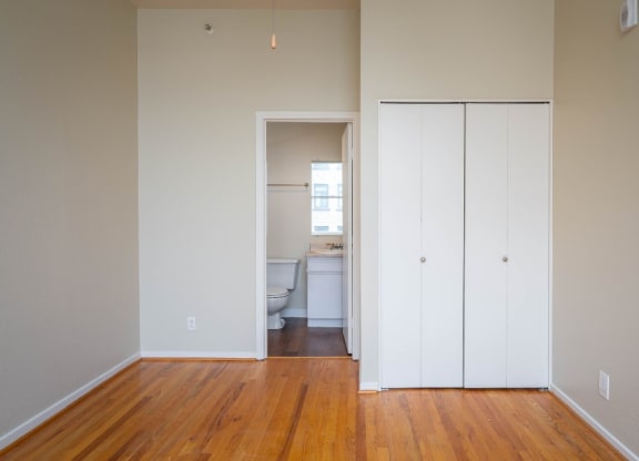 apartment interior with hardwood floors at Maurice Dear Apartments, Portland Oregon
