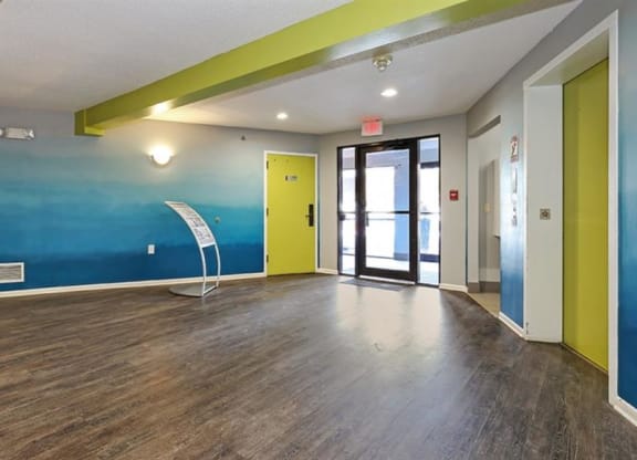 interior white and blue design at Twelve 501 Apartment Homes, Burnsville, 55337
