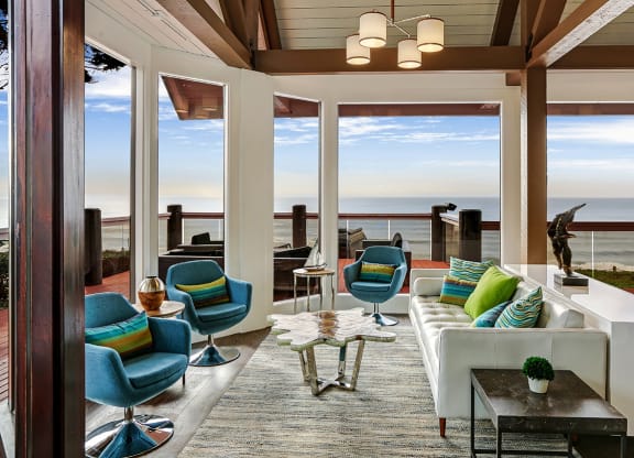 Lobby with ocean views at OceanAire Apartment Homes, Pacifica, CA