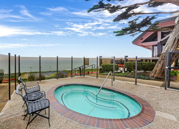 Hot tub with ocean views  at OceanAire Apartment Homes, Pacifica, California