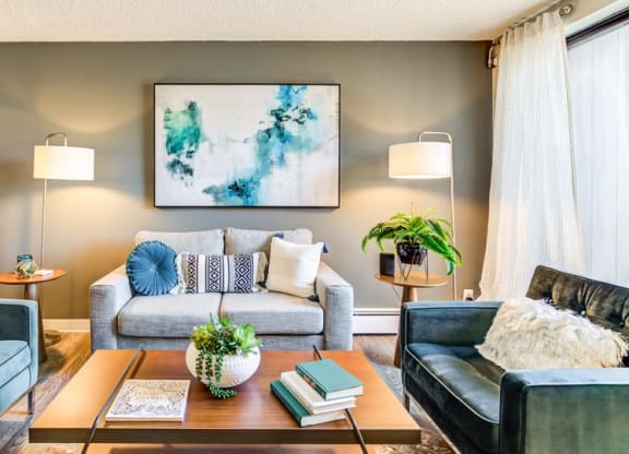 Modern Living Room at ReNew at Neill Lake, Eden Prairie, MN, 55344