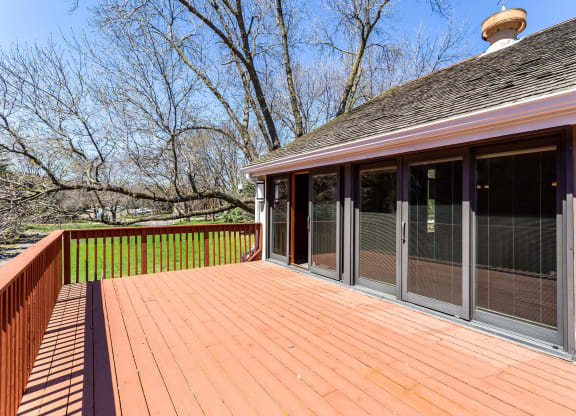 a large deck with sliding glass doors to the backyard  at ReNew at Neill Lake, Eden Prairie, 55344