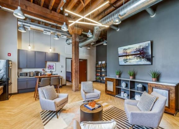 Living room decor at Rocket Transfer Lofts, Des Moines, IA