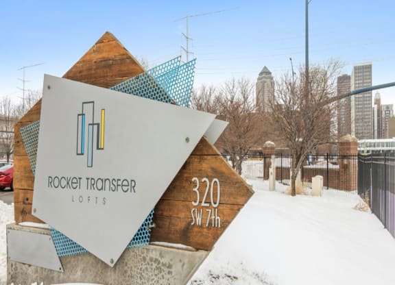Sign at Rocket Transfer Lofts, Des Moines, 50309