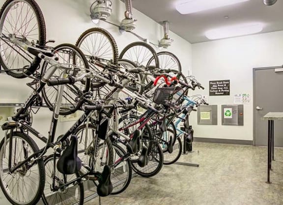 a room filled with lots of bikes parked next to each other at Flats at Southside, Pennsylvania