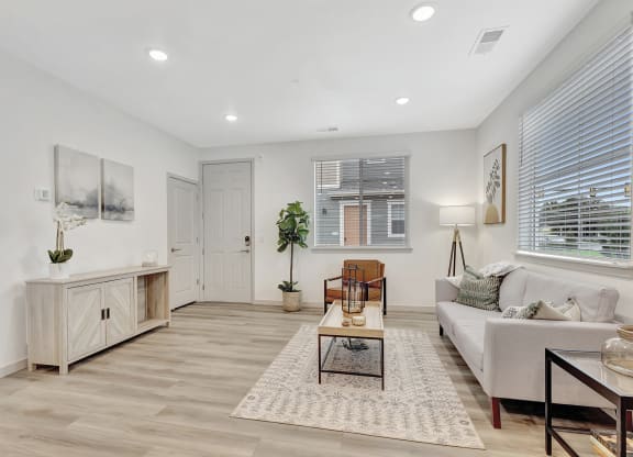 a living room with a couch and a coffee table