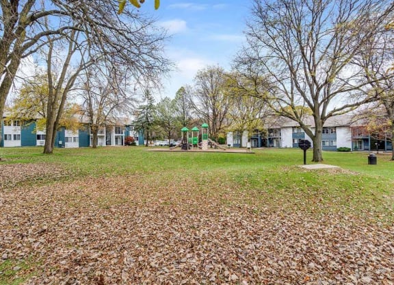 Park with trees and buildings in the background at Renew Madison, Madison, Wisconsin