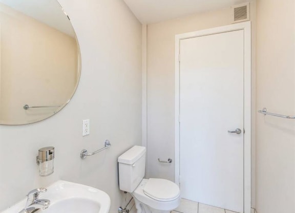 White bathroom at Rising Sun Mills, Providence, RI, 02909