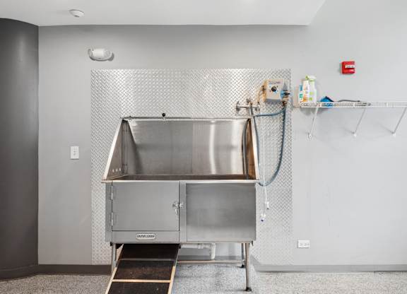 A stainless steel sink in a clean, empty room.