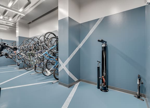 bike rack with many bicycles at The Shale, Minneapolis, MN 55406