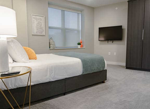 Bedroom decor at The Rowe, Grand Rapids, 49503