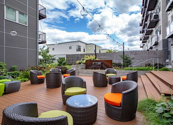 Plenty of patio seating to enjoy at Track 29 Apartments, Minnesota, 55408
