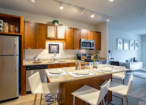 Fully Furnished Kitchen With Stainless Steel Appliances at Track 29 Apartments, Minneapolis, 55408
