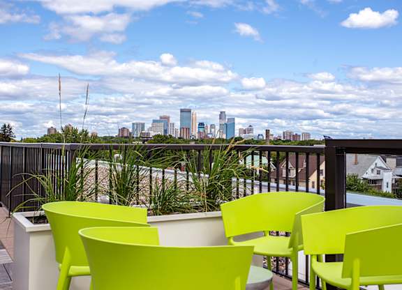 Balcony with view of the city at Track 29 Apartments, Minnesota  , 55408