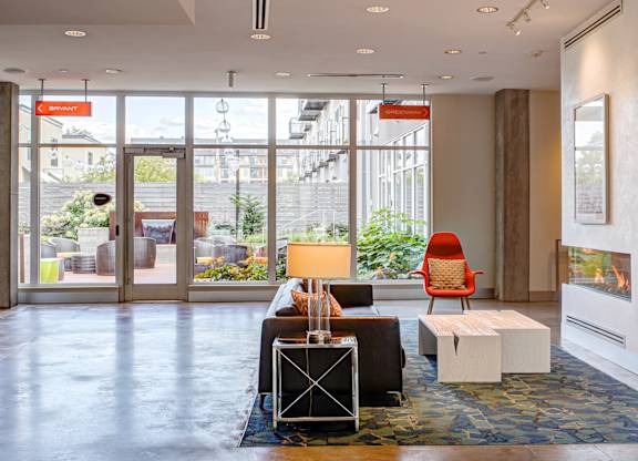 Firepit and lounge seating at Track 29 Apartments, Minnesota
