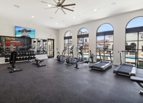 our state of the art gym is equipped with cardio equipment and weights at Arrive Temecula