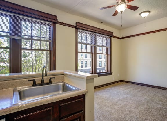 a kitchen with a sink and windows at Whitney Gray, Portland Oregon ?