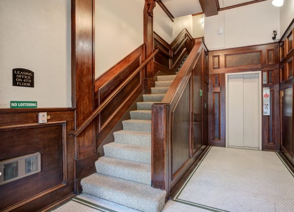 the lobby with stairs and an elevator at Whitney Gray, Portland ?