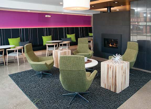 Sitting room with fireplace at Zest, Minneapolis, Minnesota