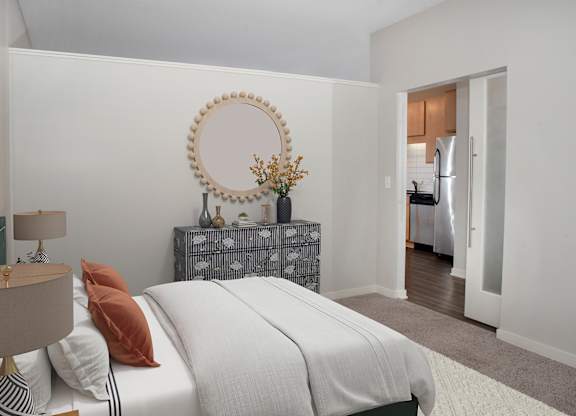 Bedroom with Nightstand at Zest, Minneapolis, MN, 55419