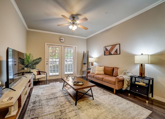 a living room with a couch and a coffee table