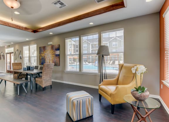 inside of the heights at converse apartments leasing center seating area