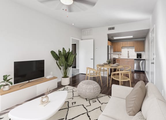 a living room with a couch and a table