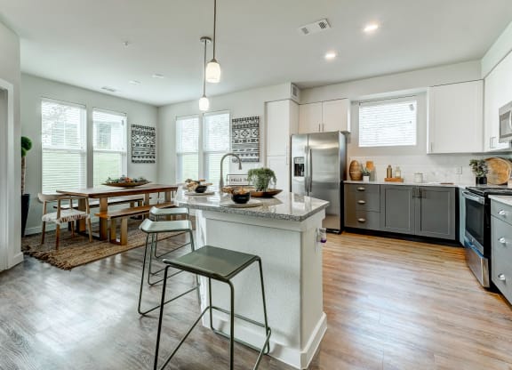 Model Kitchen and Dining Room with Kitchen Island