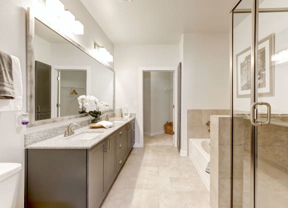 Model Primary Bathroom with Standing Shower & Soaking Tub