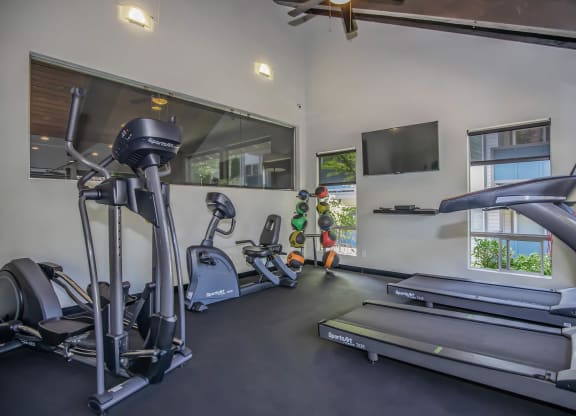 2-BR Apartments In Tukwila, WA - Foster Creek - Fitness Center Equipped With Cardio Machines, Weighted Balls, A T.V. , Ceiling Fan, And Windows