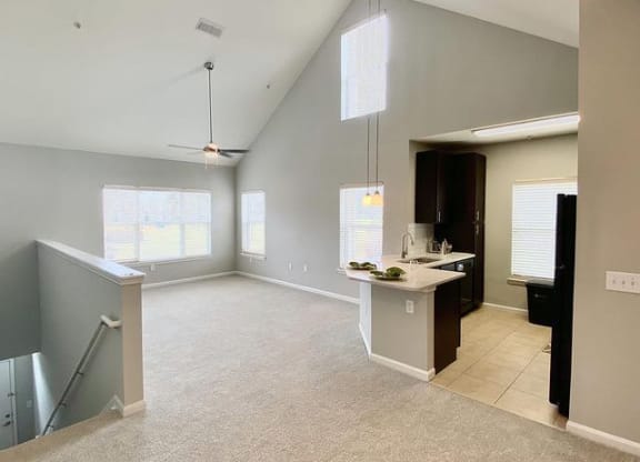 Upstairs vaulted ceiling kitchen at Millennium Apartments Greenville