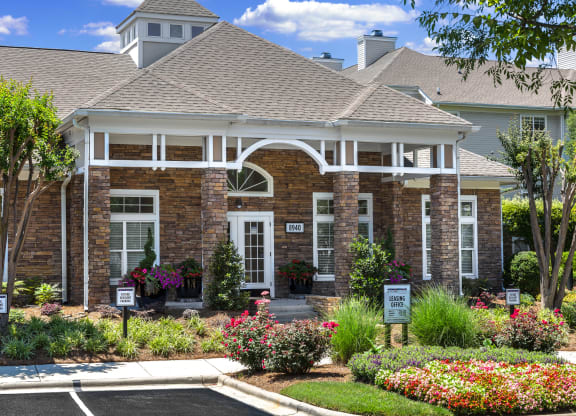 Leasing center entrance at Stone Ridge apartments Charlotte