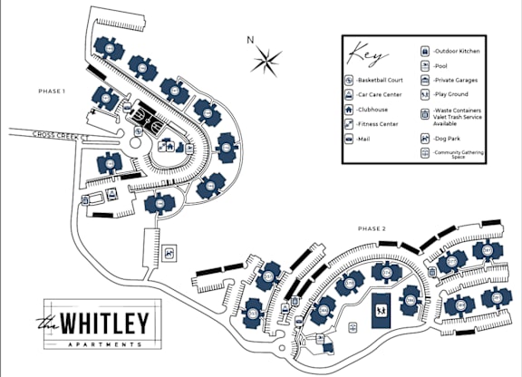 A map of the 100 Cross Creek Court apartment complex, showing the layout of the buildings and facilities.