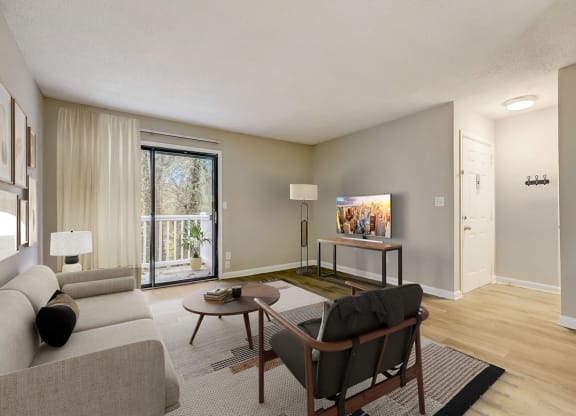 a living room with a couch and a table
