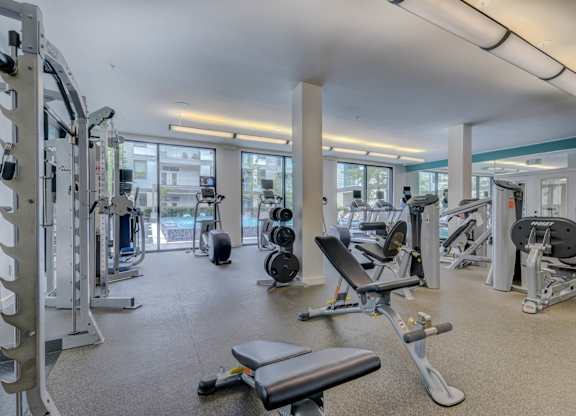 Gym with variety of equipments at Agave, San Antonio, Texas