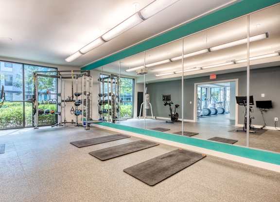 Yoga mats in gym at Agave, San Antonio, TX, 78205