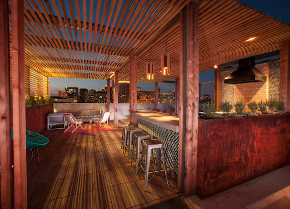 Wooden deck with bar at Agave, Texas