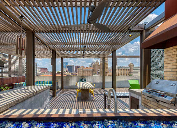 Wooden deck patio with chairs at Agave, San Antonio, TX, 78205