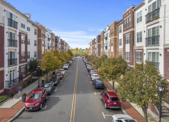 street view with apartments on both sides of the street  at Harbor Pointe, Bayonne, NJ