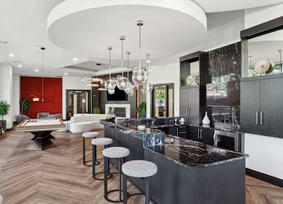 Resident lounge with billiards table at Metro 303, Hempstead, NY, New York 