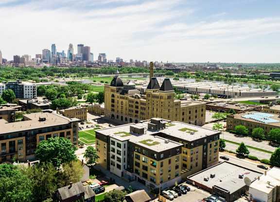 a view of the city from the roof of a building