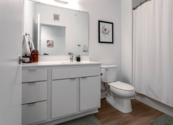 a bathroom with a toilet and a sink and a shower