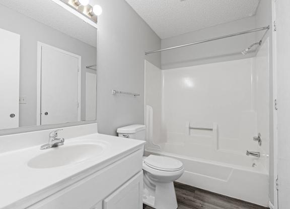 a bathroom with a sink and a toilet and a shower