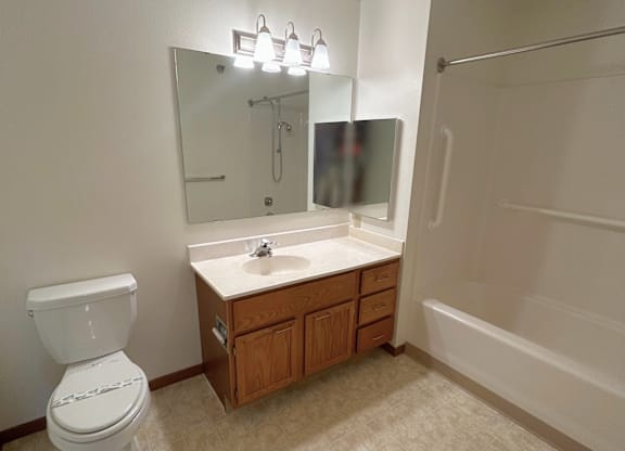 A white toilet sits next to a sink in a bathroom.