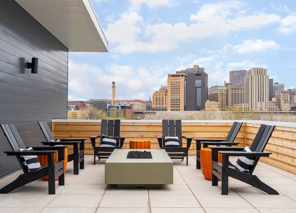 Fire place and lounge area with chairs