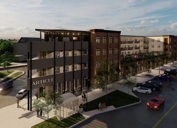 a rendering of an apartment building on a city street