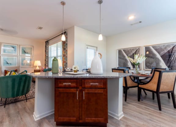 a kitchen and living room with a table and chairs at Capstone at Banks Crossing, Georgia