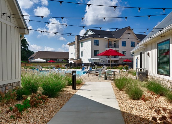 Outdoor walk way at Farmhaus Apartments, Madison, Alabama