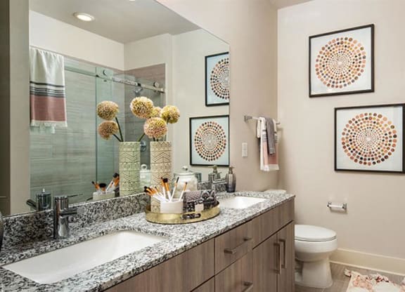 a bathroom with a sink and a toilet and a shower at Promenade at Newnan Crossing, Newnan, GA 30265