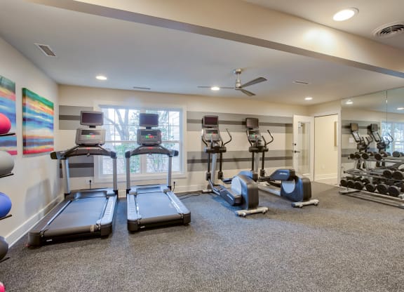 the gym at the whispering winds apartments in pearland, tx at Hunters Chase Apartments, Midlothian ,23112